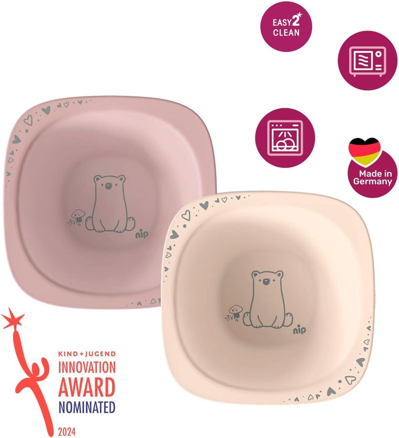 NIP öko organic tableware set GIRLS from 4th month, 2 porridge bowls + 3 eat green eco organic baby spoons, suitable for the microwave, melamine-free, BPA-free, dishwasher safe, made in Germany - Image 2
