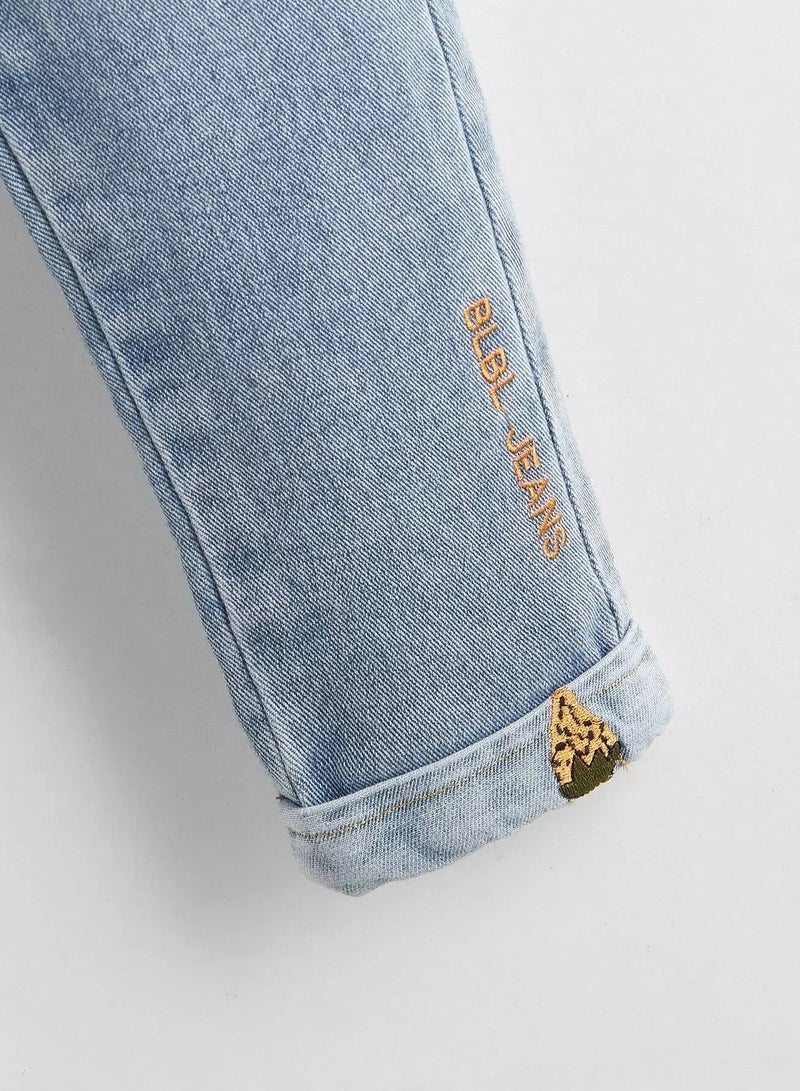 Girls Letter Embroidered Tapered Jeans  - Image 3