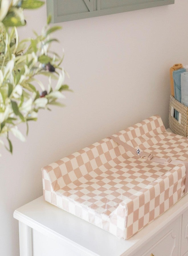 Tiny Twinkle Diaper Changing Pad for Dresser & Nursery Table - Waterproof, Wipeable & Mess-Proof Baby Changing Pad with Safety Strap, Non-Slip Base & Removable Washable Cover(Beige Checkers) - Image 2
