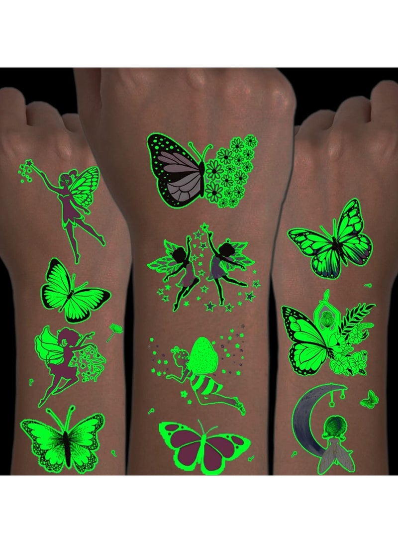 قوس قزح أورينبو وشم الفراشة المضيئة - 14 ورقة وشم مؤقت على شكل فراشة تتوهج في الظلام للأطفال والفتيات وحفلات أعياد الميلاد وحشوات أكياس الهدايا - Image 1