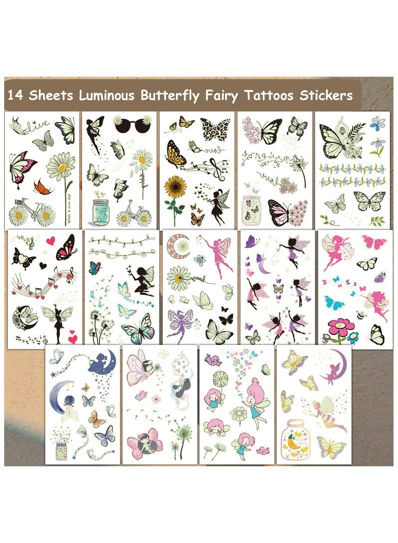 قوس قزح أورينبو وشم الفراشة المضيئة - 14 ورقة وشم مؤقت على شكل فراشة تتوهج في الظلام للأطفال والفتيات وحفلات أعياد الميلاد وحشوات أكياس الهدايا - Image 2