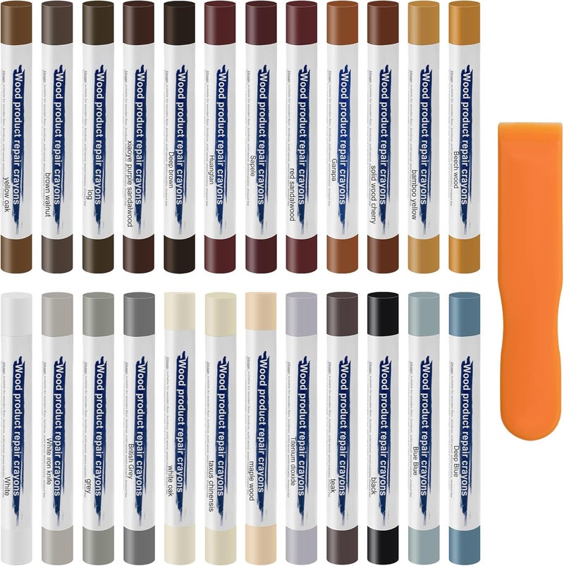 Anglekai 24PCS Furniture Repair Kit Wood Markers, Colorful Wood Filler Stick Floor Scratch Kits, Wooden Repair Wax Crayons Wax Sticks for Repairing Scratches - Image 1