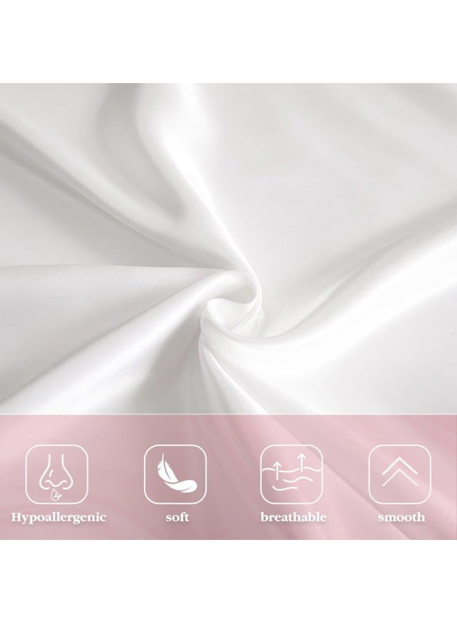 GRSECPO White Ruffle Satin Pillowcase Standard Size Set of 2,Similar to Silk Pillow Covers for Hair and Skin with Envelope,Cooling Similar Pillow Cases Room Decorative Gift for Women Men(20"x26",White) - Image 4