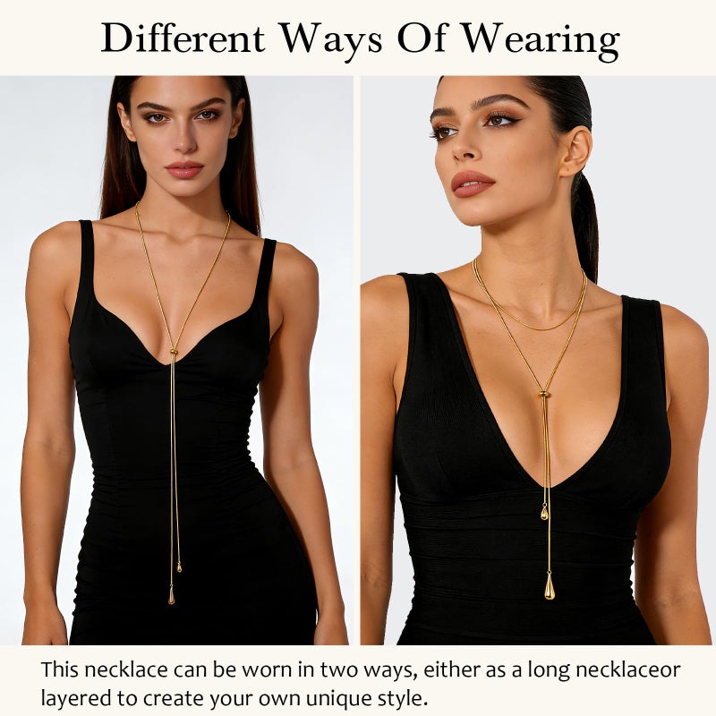 YUJIE Long Gold Y Necklace for Women - Adjustable Lariat Pendant Snake Chain, 14K Gold Plated Dainty Teardrop Necklace for Trendy & Formal Wear - Image 4