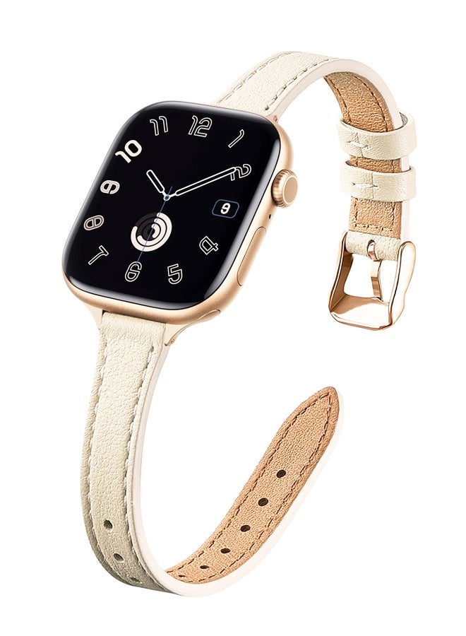 Slim Leather Band for Apple Watch 38/40/41/42mm, Thin Wristband for iWatch SE/9/8/7/6/5/4/3/2/1 - Image 1