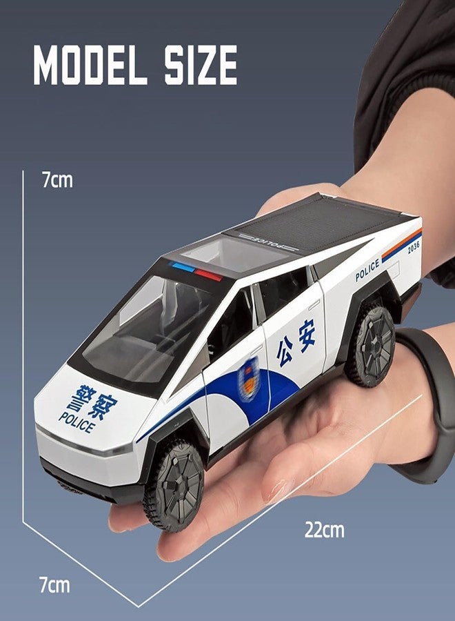 PEZYOX 1:24 Scale Die-Cast CyberTruck Police Model, Free Wheel with 6 Openable Doors, Steerable Tyres, Working Horn & Lights, Police Vehicle Toy for Kids and Collectors (White) - Image 4