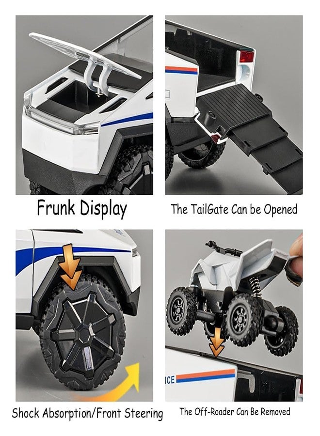 PEZYOX 1:24 Scale Die-Cast CyberTruck Police Model, Free Wheel with 6 Openable Doors, Steerable Tyres, Working Horn & Lights, Police Vehicle Toy for Kids and Collectors (White) - Image 5
