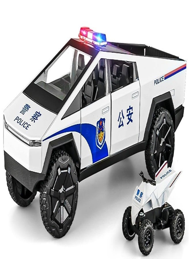 PEZYOX 1:24 Scale Die-Cast CyberTruck Police Model, Free Wheel with 6 Openable Doors, Steerable Tyres, Working Horn & Lights, Police Vehicle Toy for Kids and Collectors (White) - Image 1