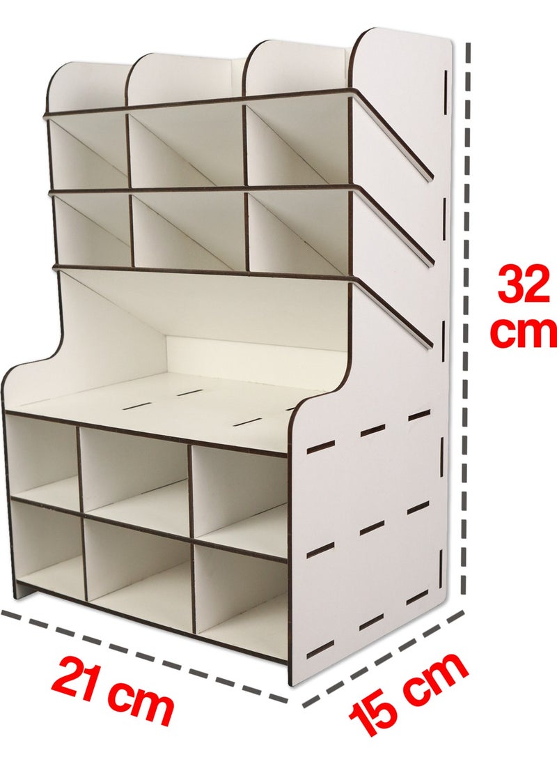 KutuTR 9+9 Shelf Desktop Pencil Holder Organizer (White) Home and Office Supplies  - Image 3