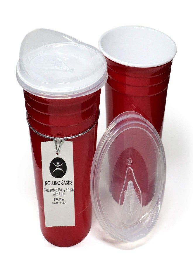 Rolling Sands Reusable BPA-Free 16 Ounce Red Party Cups with Lids - 2 Pack, Made in USA - Image 1