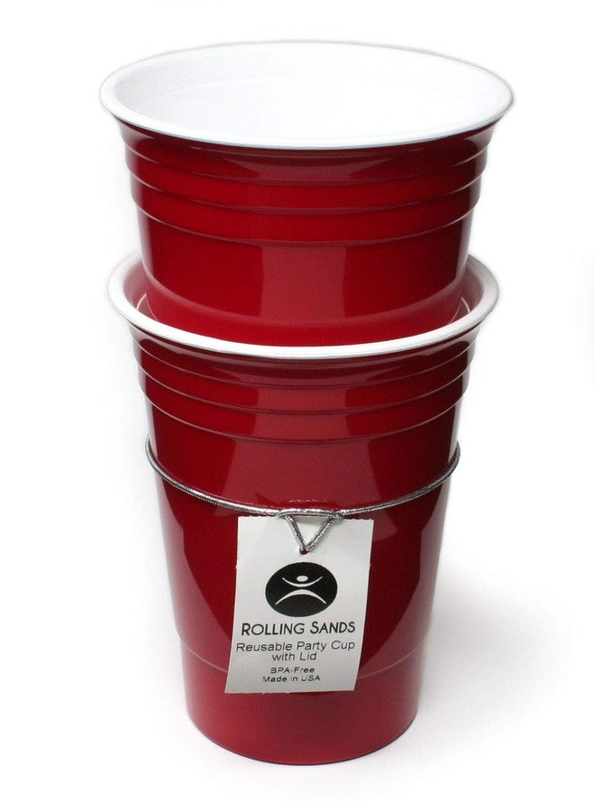 Rolling Sands Reusable BPA-Free 16 Ounce Red Party Cups with Lids - 2 Pack, Made in USA - Image 2