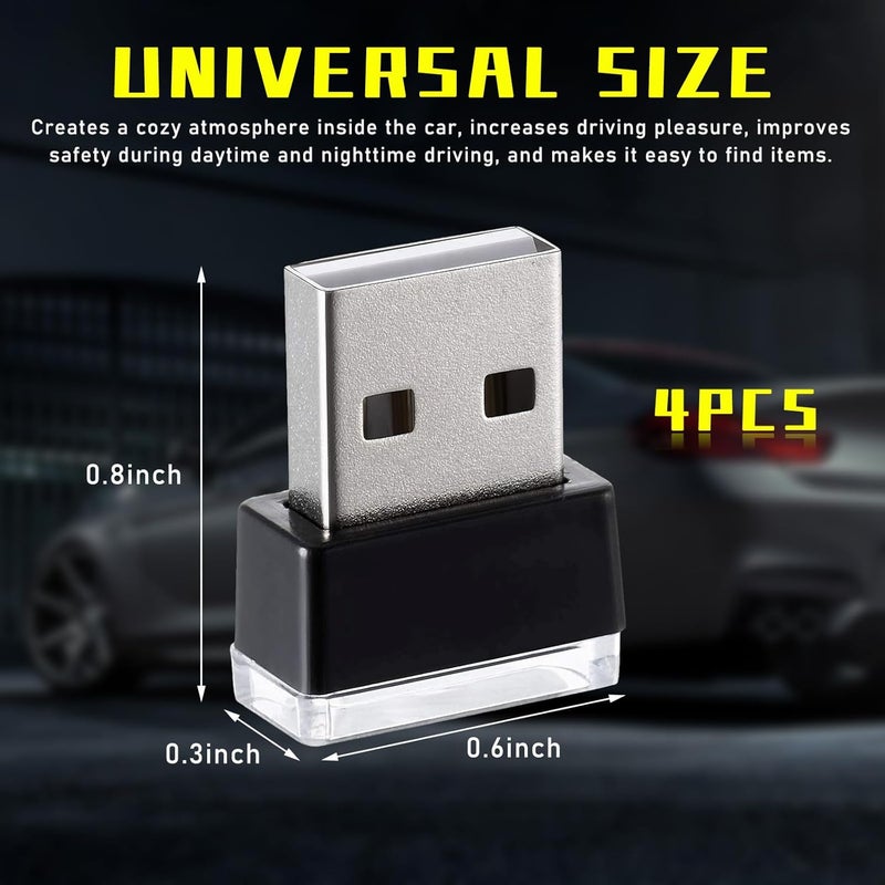 Augeny 4 PCS USB LED Car Interior Atmosphere Lamp, Plug-in USB Decor Night Light, Portable Auto Ambient Lighting Kit, Universal Vehicle Interior Accessories for Most Cars (Blue+Ice Blue+Red+Purple) - Image 2