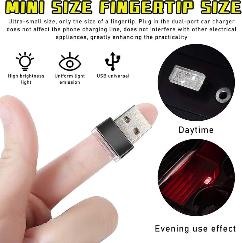 Augeny 4 PCS USB LED Car Interior Atmosphere Lamp, Plug-in USB Decor Night Light, Portable Auto Ambient Lighting Kit, Universal Vehicle Interior Accessories for Most Cars (Blue+Ice Blue+Red+Purple) - Image 5
