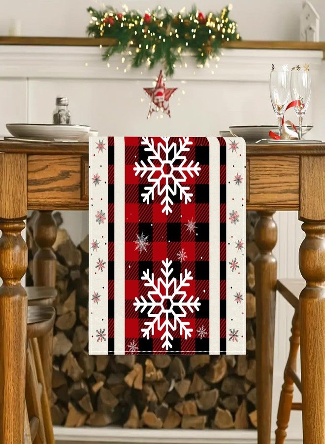 Boroner Christmas Table Runner 12x72 Inch, Red and Black Buffalo Plaid Table Runner with White Snowflakes, Holiday Table Decoration for Dining Room, Kitchen, Fireplace Mantel, and Winter Home Décor - Image 2