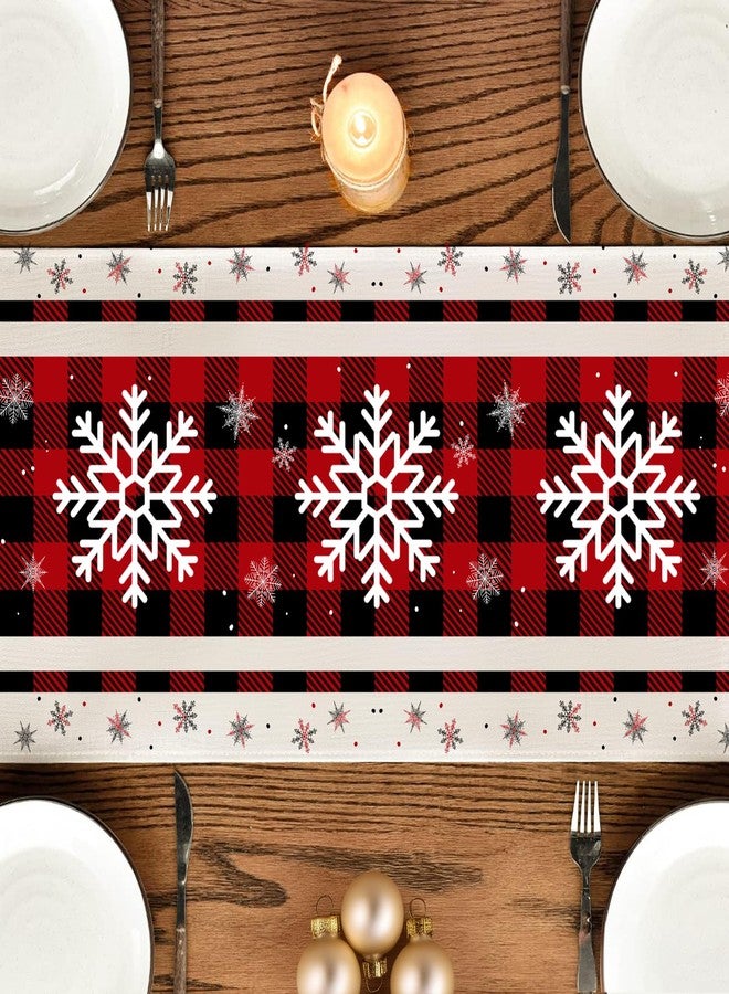 Boroner Christmas Table Runner 12x72 Inch, Red and Black Buffalo Plaid Table Runner with White Snowflakes, Holiday Table Decoration for Dining Room, Kitchen, Fireplace Mantel, and Winter Home Décor - Image 3