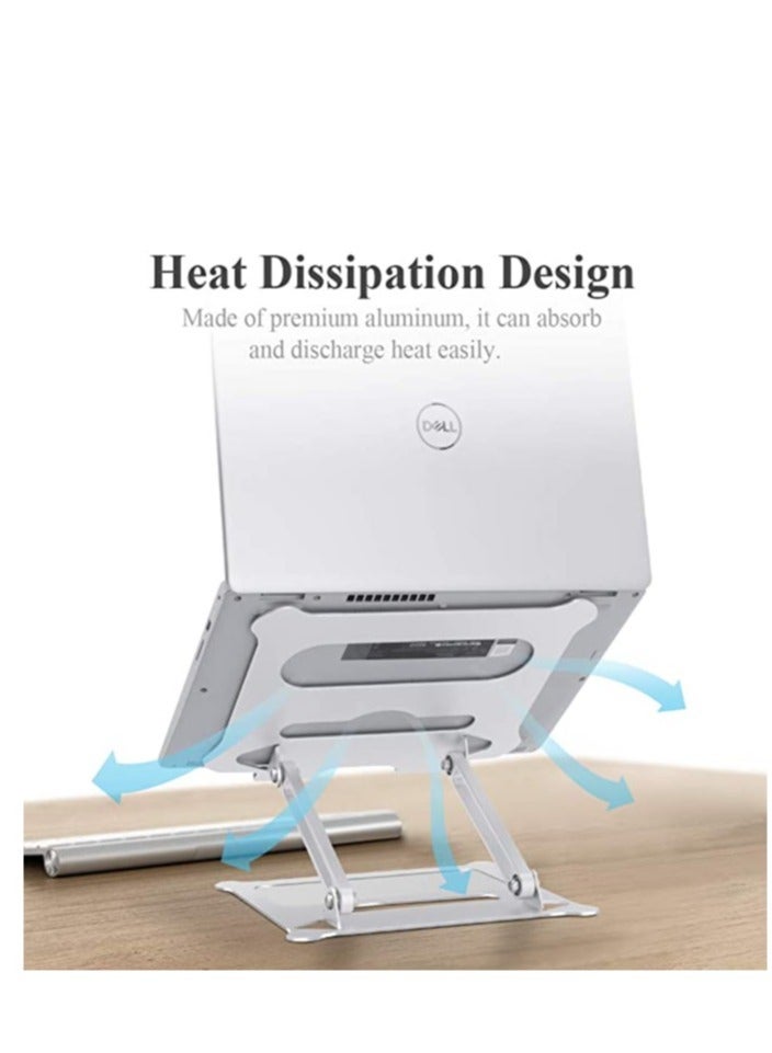 إلترازون Laptop Stand, Foldable Laptop Holder with Heat-Vent Portable Aluminum Computer Stand for Desk, Adjustable Laptop Riser  Stand/ Silver - Image 2