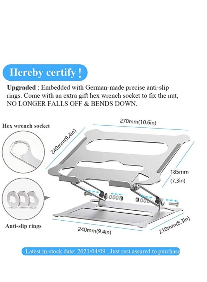 إلترازون Laptop Stand, Foldable Laptop Holder with Heat-Vent Portable Aluminum Computer Stand for Desk, Adjustable Laptop Riser  Stand/ Silver - Image 4