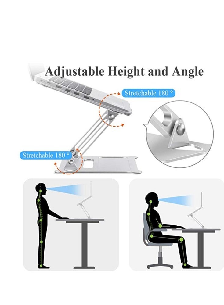 إلترازون Laptop Stand, Foldable Laptop Holder with Heat-Vent Portable Aluminum Computer Stand for Desk, Adjustable Laptop Riser  Stand/ Silver - Image 5