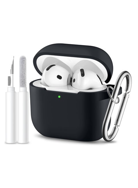 Compatible with AirPods 4 Case Cover, Soft Silicone Shockproof Covers for Airpods 4th Generation 2024 Cases with Keychain and Cleaning Kit Front LED Visible for Women and Men Black