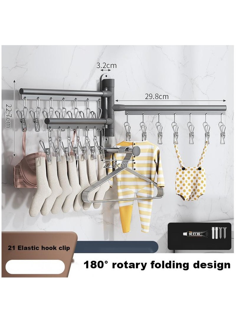 Balcony Folding Rotary Drying Rack Perforation-free Wall Hanging Clothes Hanging Socks Three Layers Grey - Image 1