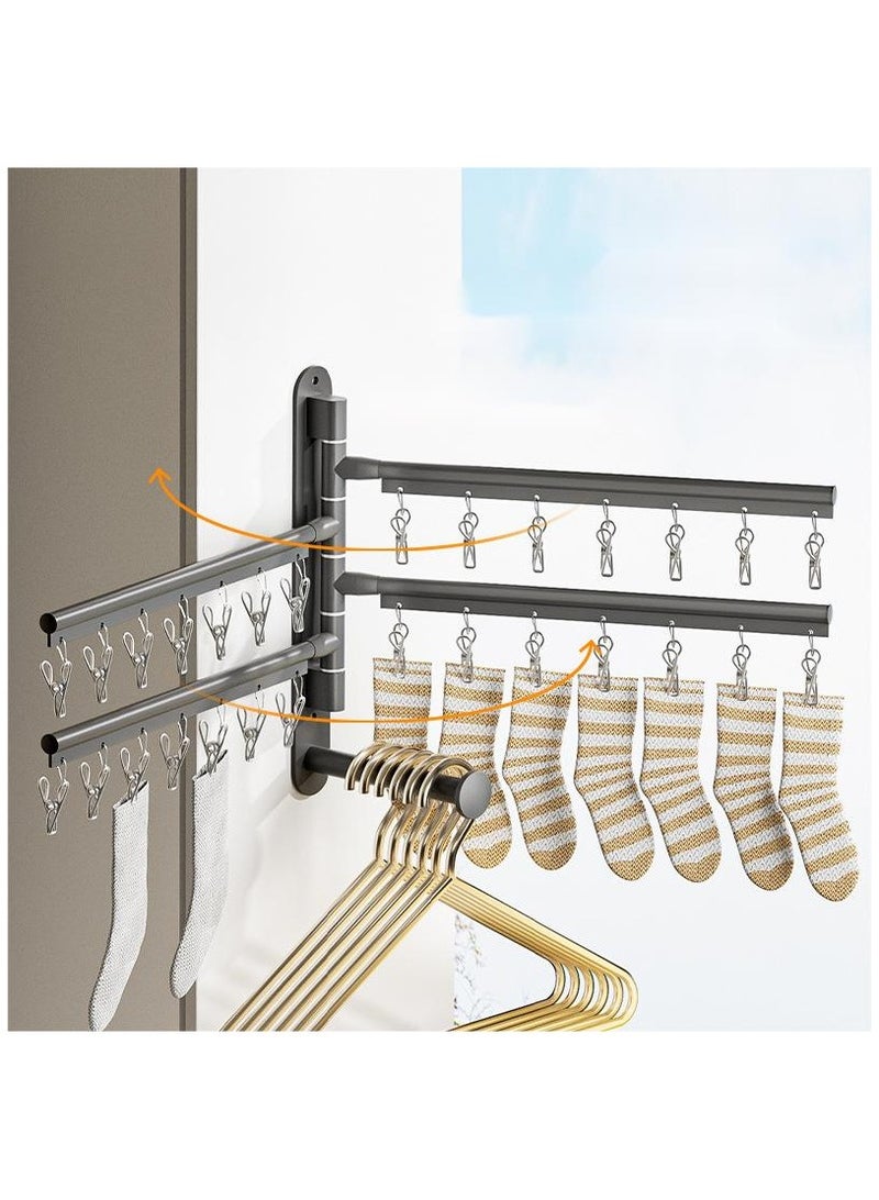 Balcony Folding Rotary Drying Rack Perforation-free Wall Hanging Clothes Hanging Socks Three Layers Grey - Image 2