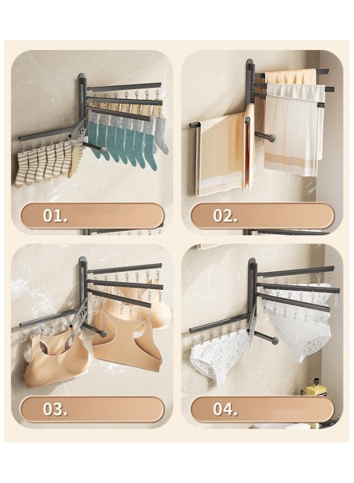 Balcony Folding Rotary Drying Rack Perforation-free Wall Hanging Clothes Hanging Socks Three Layers Grey - Image 3