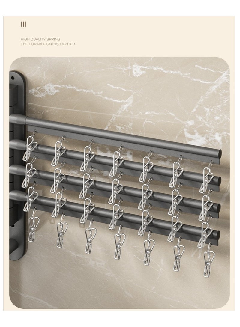 Balcony Folding Rotary Drying Rack Perforation-free Wall Hanging Clothes Hanging Socks Three Layers Grey - Image 4