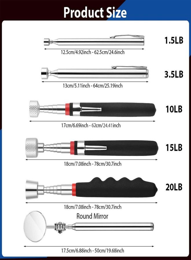 flintronic 6 PCS Telescopic Magnetic Pick up Tool Set, Extendable Magnetic Pickup Tools with Non-slip Handle, Retractable Magnet Wand for Picking Up Small Parts Metal Objects, Screws, Nuts - Image 2