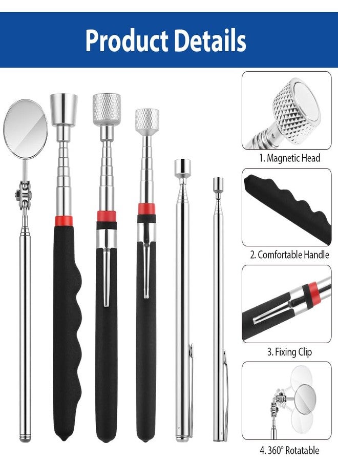 flintronic 6 PCS Telescopic Magnetic Pick up Tool Set, Extendable Magnetic Pickup Tools with Non-slip Handle, Retractable Magnet Wand for Picking Up Small Parts Metal Objects, Screws, Nuts - Image 3