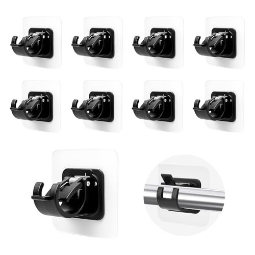 iSKeotol Curtain Rod Bracket No Drilling, 8 PCS Self Adhesive Curtain Rod Holders, Non Drill Sticky Nail Free Drillless Rods Hanger Hooks Holder Brackets for Wall Home Kitchen Bedroom Bathroom Hotel (Black) - Image 1