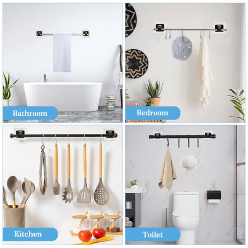 iSKeotol Curtain Rod Bracket No Drilling, 8 PCS Self Adhesive Curtain Rod Holders, Non Drill Sticky Nail Free Drillless Rods Hanger Hooks Holder Brackets for Wall Home Kitchen Bedroom Bathroom Hotel (Black) - Image 5