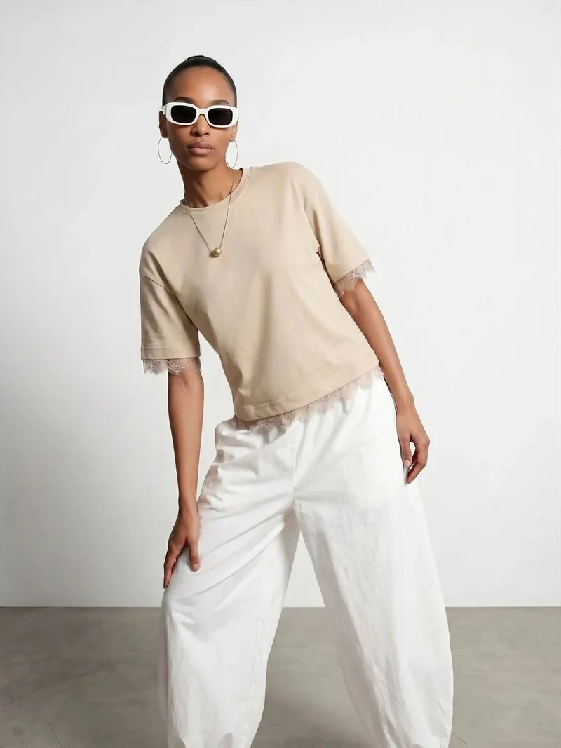Dilvin DILVIN Women's Cotton Elastane Crew Neck T-Shirt