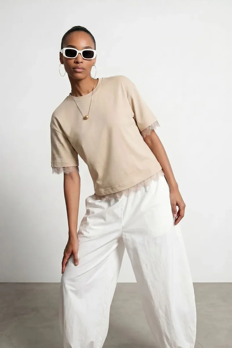 ديلفين DILVIN Women's Cotton Elastane Crew Neck T-Shirt