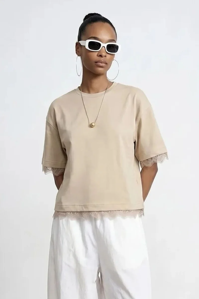 ديلفين DILVIN Women's Cotton Elastane Crew Neck T-Shirt