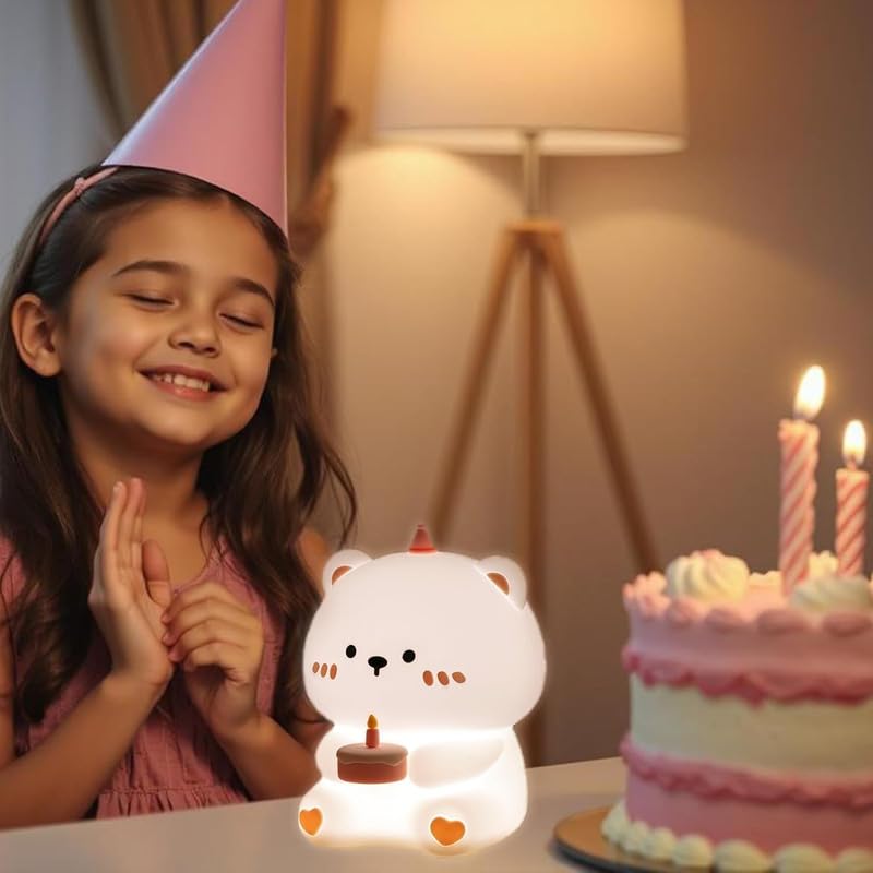 HashWOW® Silicone Gummy Bear Birthday Cake Night Light – Soft Bedside Lamp with 3-Level Dimmable LED, USB Rechargeable, Timer & Touch Control – Cute Room Decor & Gift for Kids, Girls, Boys, Women - Image 2