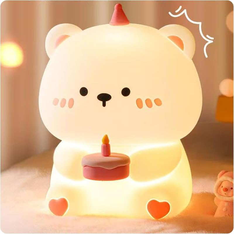 HashWOW® Silicone Gummy Bear Birthday Cake Night Light – Soft Bedside Lamp with 3-Level Dimmable LED, USB Rechargeable, Timer & Touch Control – Cute Room Decor & Gift for Kids, Girls, Boys, Women - Image 1