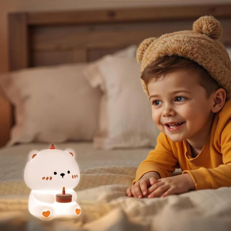 HashWOW® Silicone Gummy Bear Birthday Cake Night Light – Soft Bedside Lamp with 3-Level Dimmable LED, USB Rechargeable, Timer & Touch Control – Cute Room Decor & Gift for Kids, Girls, Boys, Women - Image 3