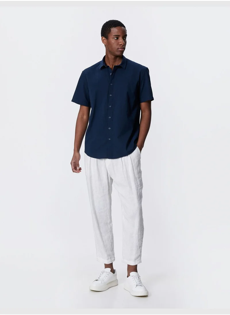 كوتون Basic Short Sleeve Shirt Classic Neck Buttoned Cotton