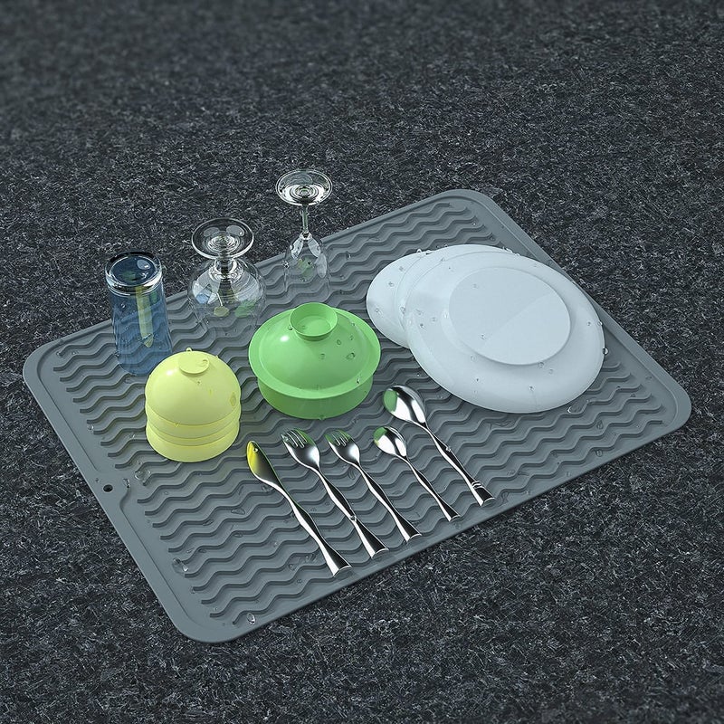 Topinon Silicone Dish Drying Mat for Kitchen Counter, Extra Large Counter Mat, Heat Resistant Slip-Proof Tray Folding Draining Mat - Image 2