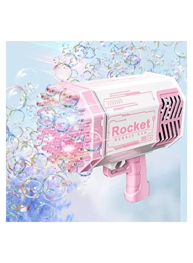 Bubble Shooter Gun, Upgraded 69 Holes Bubble Bazooka Machine with Colorful Lights and Bubble Solution for Kids and Girls, Indoor Decoration, Wedding Events (Pink) - Image 1