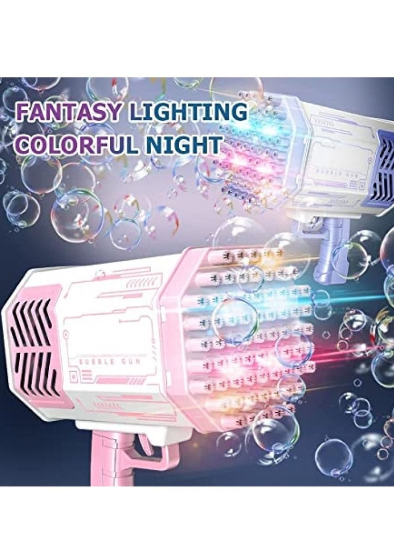 Bubble Shooter Gun, Upgraded 69 Holes Bubble Bazooka Machine with Colorful Lights and Bubble Solution for Kids and Girls, Indoor Decoration, Wedding Events (Pink) - Image 4