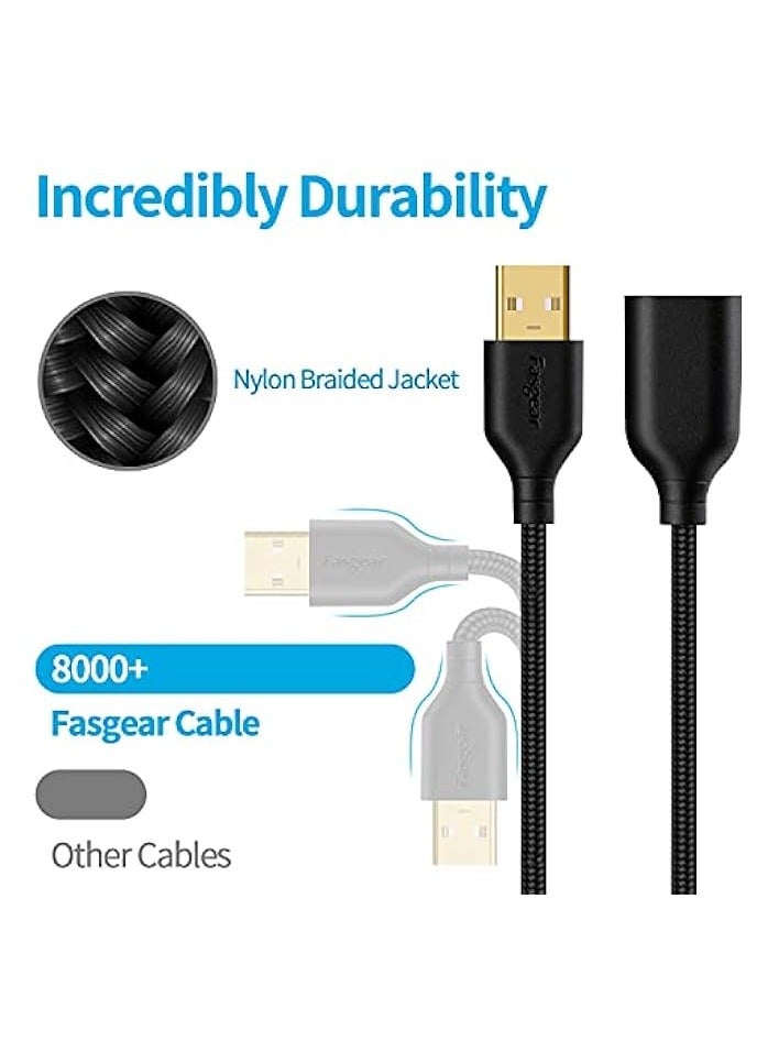 فاسجير كابل تمديد USB 2.0: سلك تمديد USB ذكر إلى أنثى للشحن والمزامنة - موسع USB للطابعات | الكاميرات | الماوس | لوحات المفاتيح وملحقات الكمبيوتر الأخرى (أسود، 10 أقدام) - Image 2