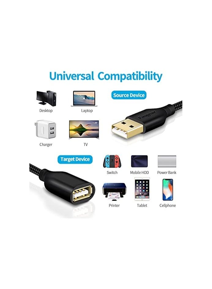 فاسجير كابل تمديد USB 2.0: سلك تمديد USB ذكر إلى أنثى للشحن والمزامنة - موسع USB للطابعات | الكاميرات | الماوس | لوحات المفاتيح وملحقات الكمبيوتر الأخرى (أسود، 10 أقدام) - Image 4