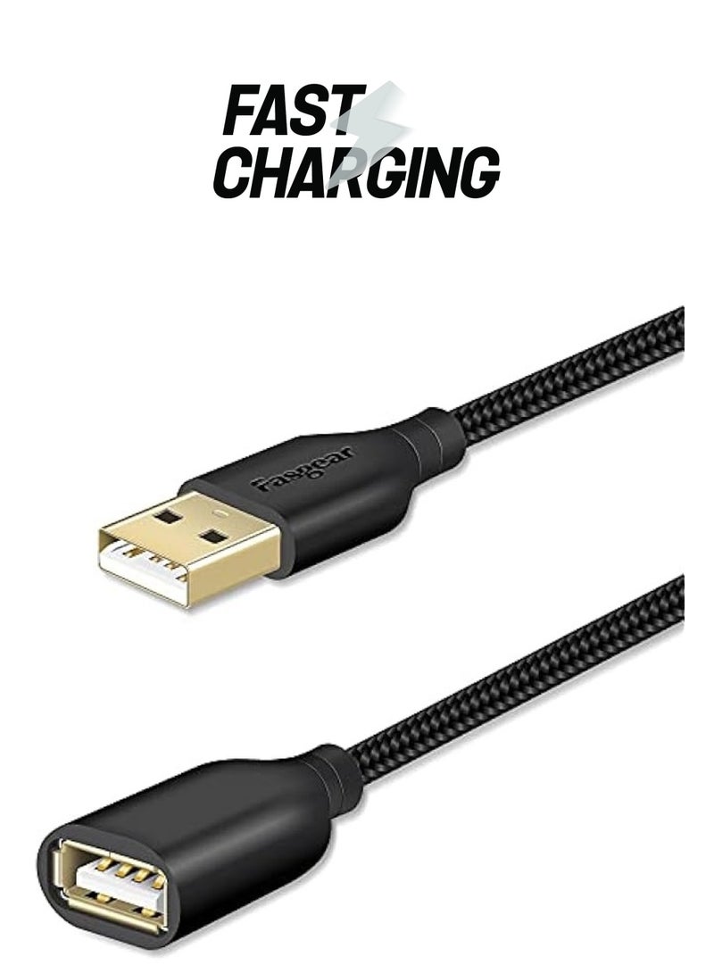 فاسجير كابل تمديد USB 2.0: سلك تمديد USB ذكر إلى أنثى للشحن والمزامنة - موسع USB للطابعات | الكاميرات | الماوس | لوحات المفاتيح وملحقات الكمبيوتر الأخرى (أسود، 10 أقدام) - Image 1