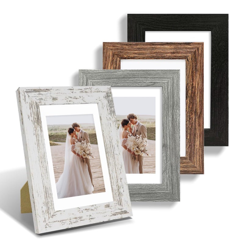 Hongkee 5x7 Picture Frame Set of 4  Made of Real Glass and Multicolour Wooden Frame  5 by 7 Photo for Wall or Tabletop - Display Picture 4x6 with Mat or 5x7 Without Mat - Image 1