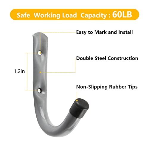 HOME MASTER HARDWARE 12 Pack 4-Inch Heavy Duty Garage Storage Wall Hooks, Steel J Utility Hooks for Hanging Ladders, Tools, Bikes, Grey - Image 2