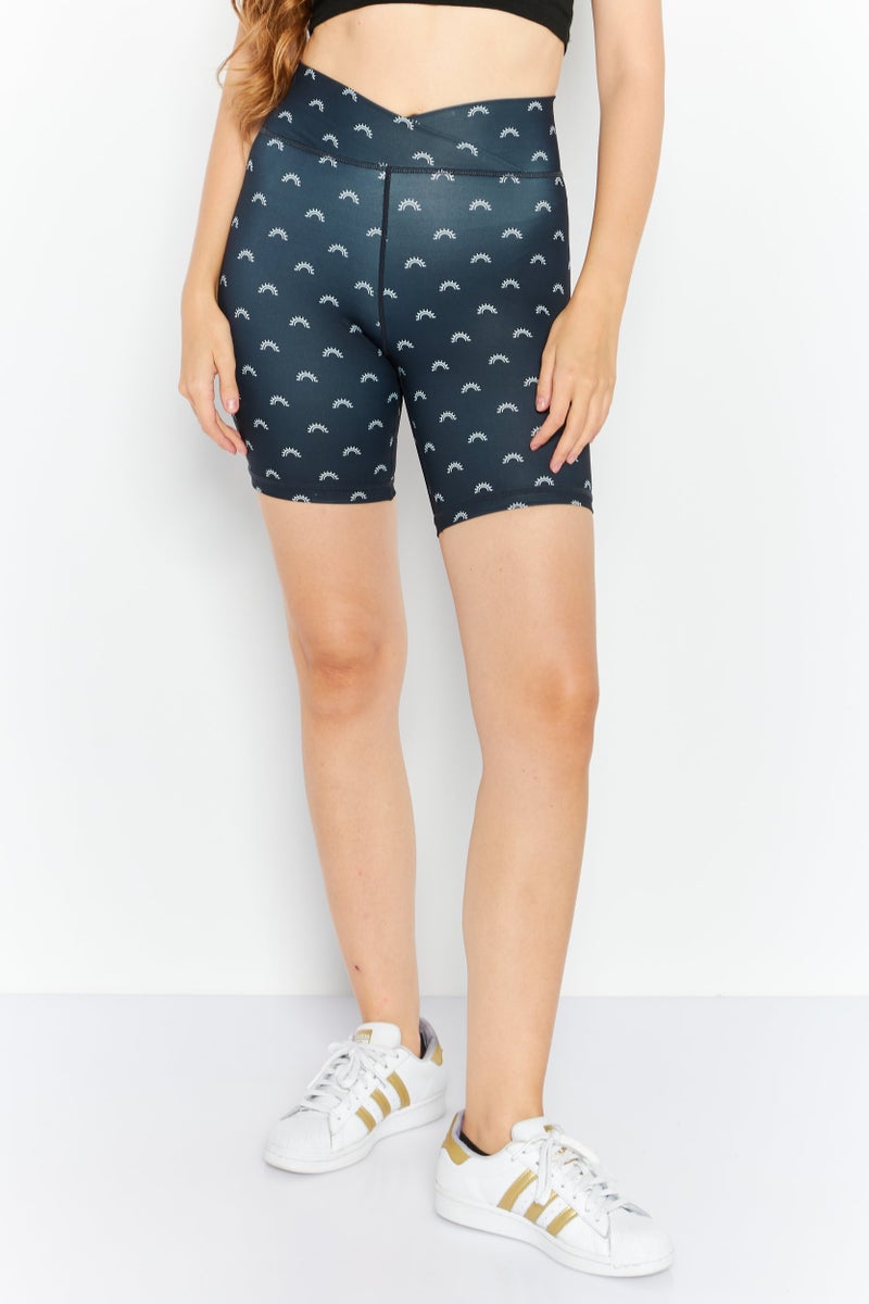 COZI Women Printed Legging Shorts, Black - Image 1