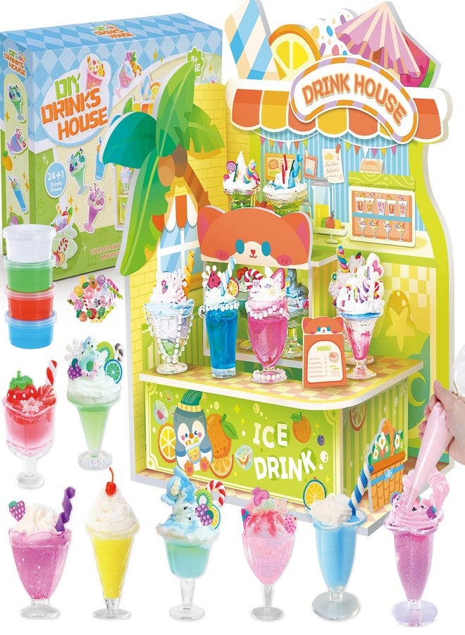 Crelloci DIY Mini Drink Shop Toy, Making 24 Miniature Juice Drinks Cream Material Kit, NOT Edible, Collectible, Kitchen Pretend Play Food Toys Set, Make Your Foods, Gift for Kids Age 8+ - Image 1