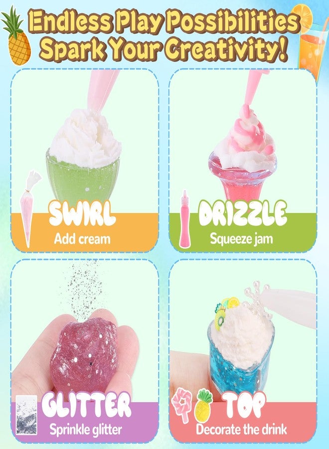 Crelloci DIY Mini Drink Shop Toy, Making 24 Miniature Juice Drinks Cream Material Kit, NOT Edible, Collectible, Kitchen Pretend Play Food Toys Set, Make Your Foods, Gift for Kids Age 8+ - Image 2