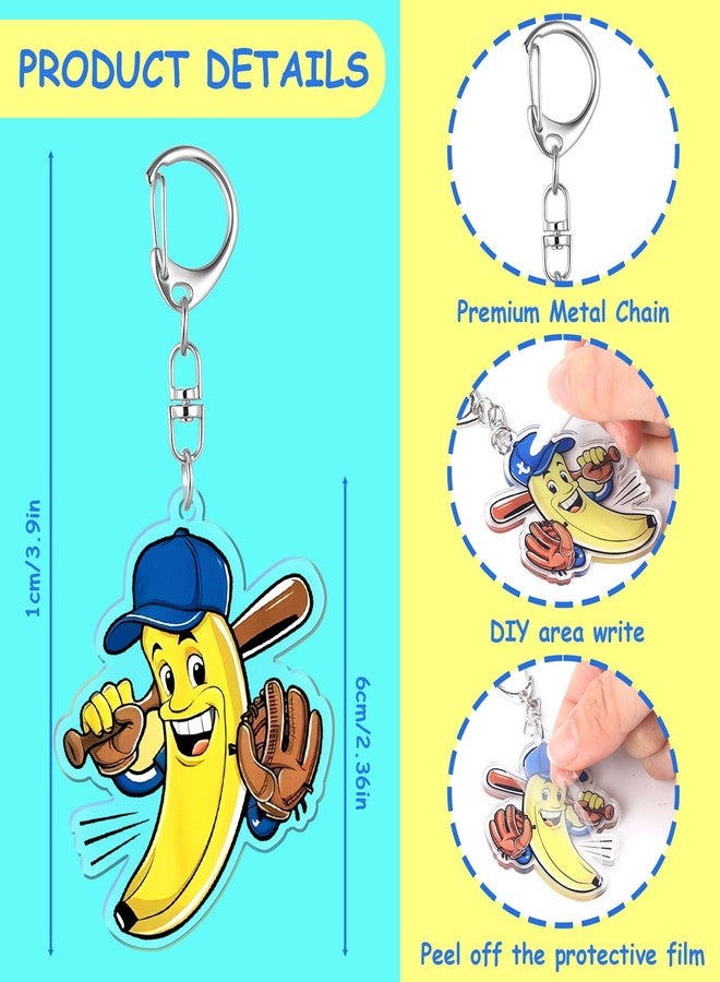 Aurelema 24 Pcs Bananas Team Baseball Acrylic Keychains Gifts Bulk Large Size Funny Banana Keychains for Sublimation Vinyl Sticker DIY Bag Tag Baseball Team Birthday Party Favors - Image 2